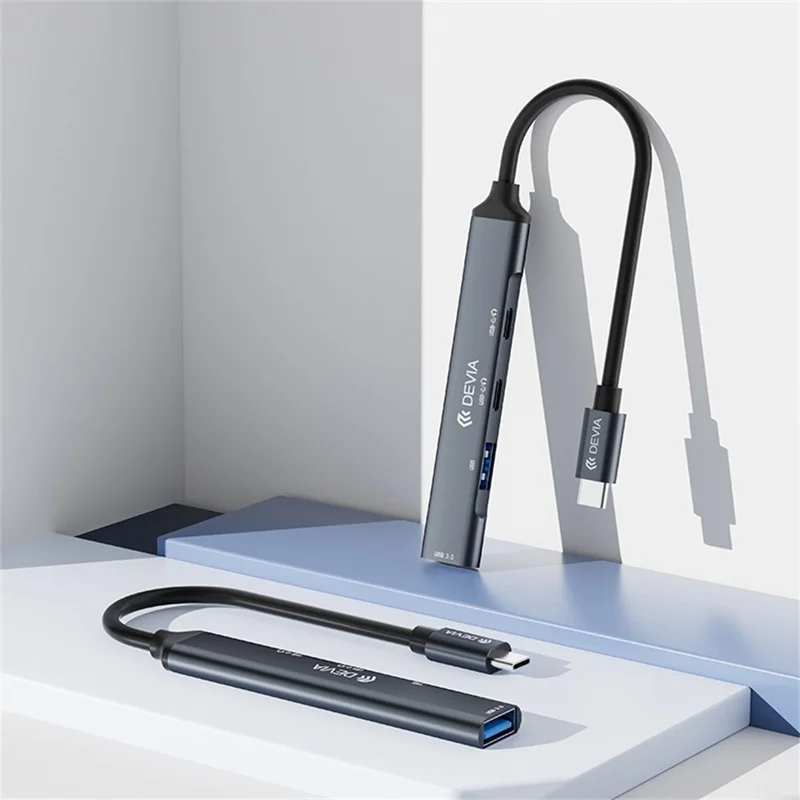 DEVIA Lite1 Type-C to 2A+2C 4 in 1 Hub USB 3.0 / 2.0 Data Transfer Audio Support Multi Device Connection - Dark Grey