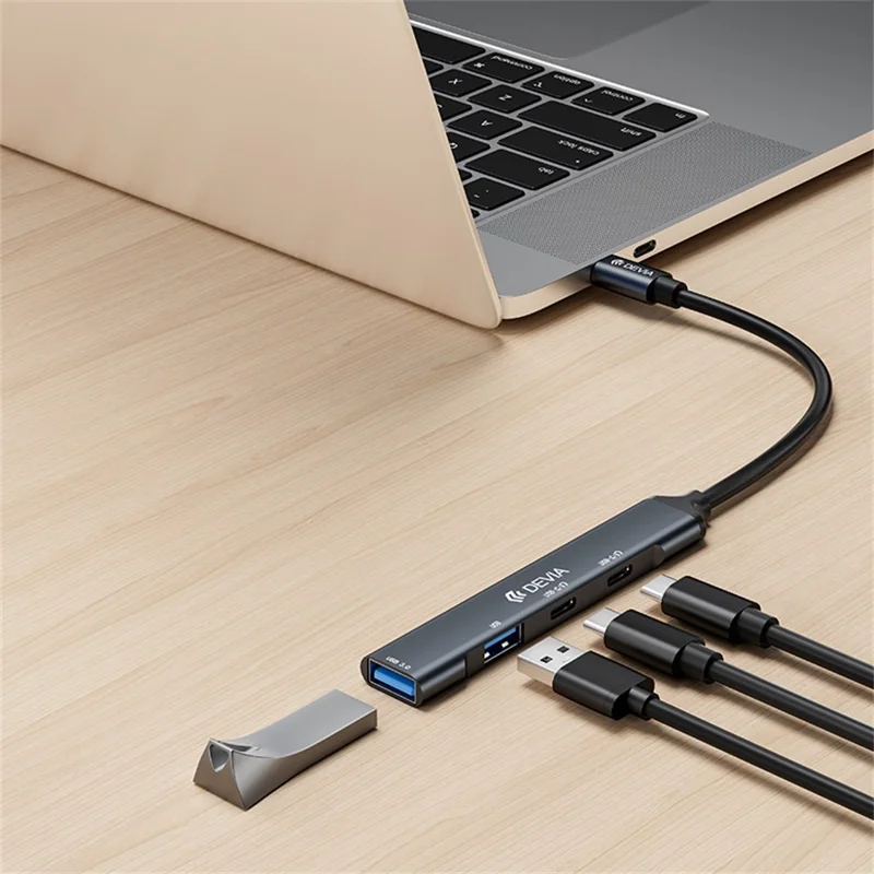 DEVIA Lite1 Type-C to 2A+2C 4 in 1 Hub USB 3.0 / 2.0 Data Transfer Audio Support Multi Device Connection - Dark Grey
