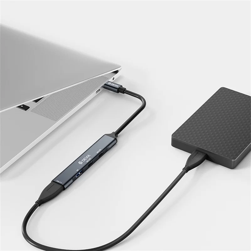 DEVIA Lite1 Type-C to 2A+2C 4 in 1 Hub USB 3.0 / 2.0 Data Transfer Audio Support Multi Device Connection - Dark Grey
