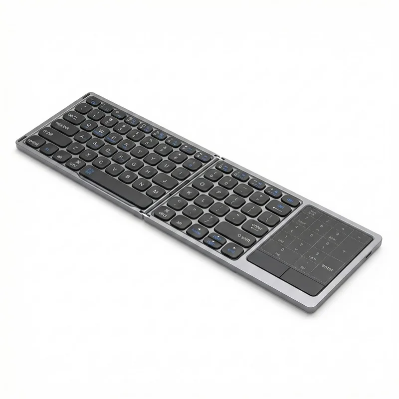FK328T Foldable Wireless Bluetooth-compatible Keyboard 2 in 1 Numeric Keypad Touchpad for iOS Android Windows Mac - Grey