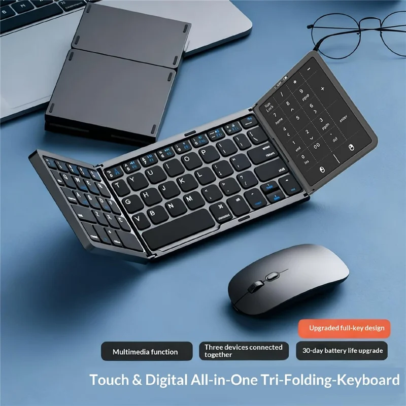 B089 ST Ultra Thin Tri-Folding Wireless Bluetooth-compatible Keyboard with Smart Trackpad for iOS / Android / Windows - Black