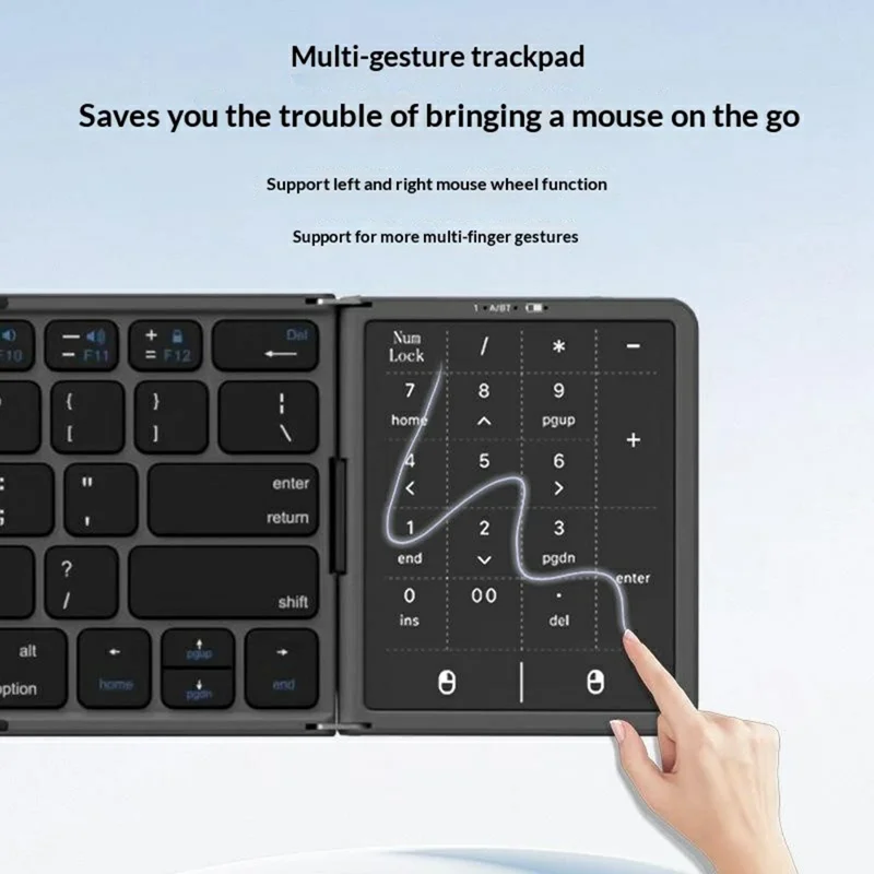 B089 ST Ultra Thin Tri-Folding Wireless Bluetooth-compatible Keyboard with Smart Trackpad for iOS / Android / Windows - Black