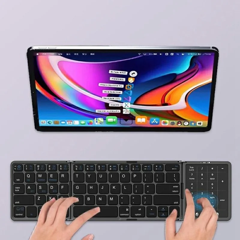 B089 ST Ultra Thin Tri-Folding Wireless Bluetooth-compatible Keyboard with Smart Trackpad for iOS / Android / Windows - Black