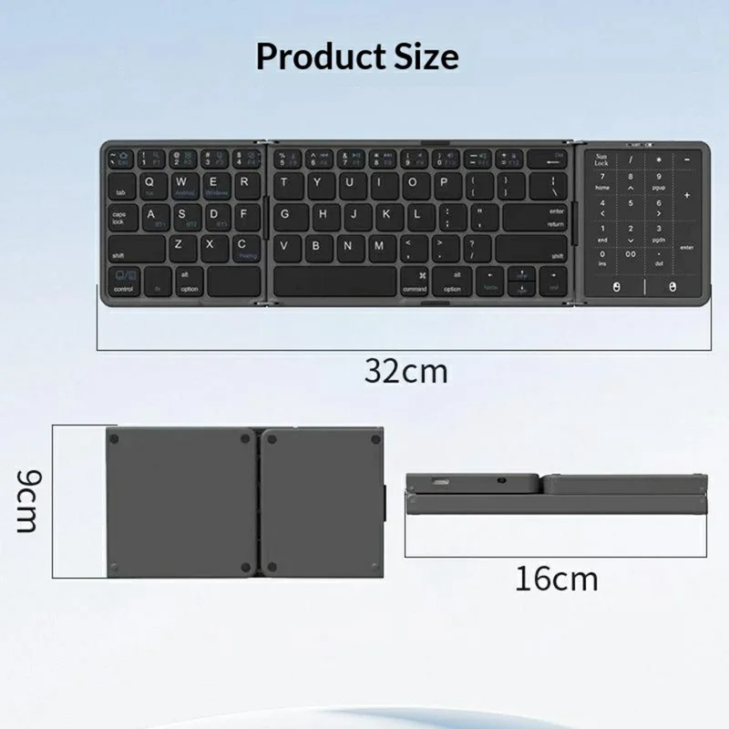 B089 ST Ultra Thin Tri-Folding Wireless Bluetooth-compatible Keyboard with Smart Trackpad for iOS / Android / Windows - Black
