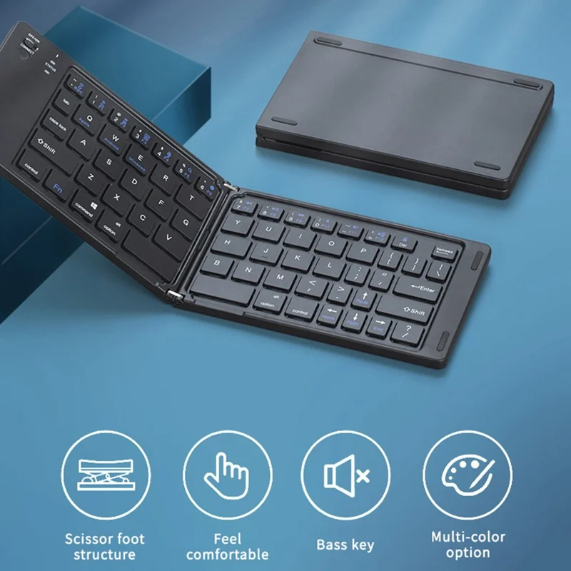 B028 Wireless Keyboard Bluetooth-compatible Foldable Keyboard for iPad Tablet Phone Laptop - Black