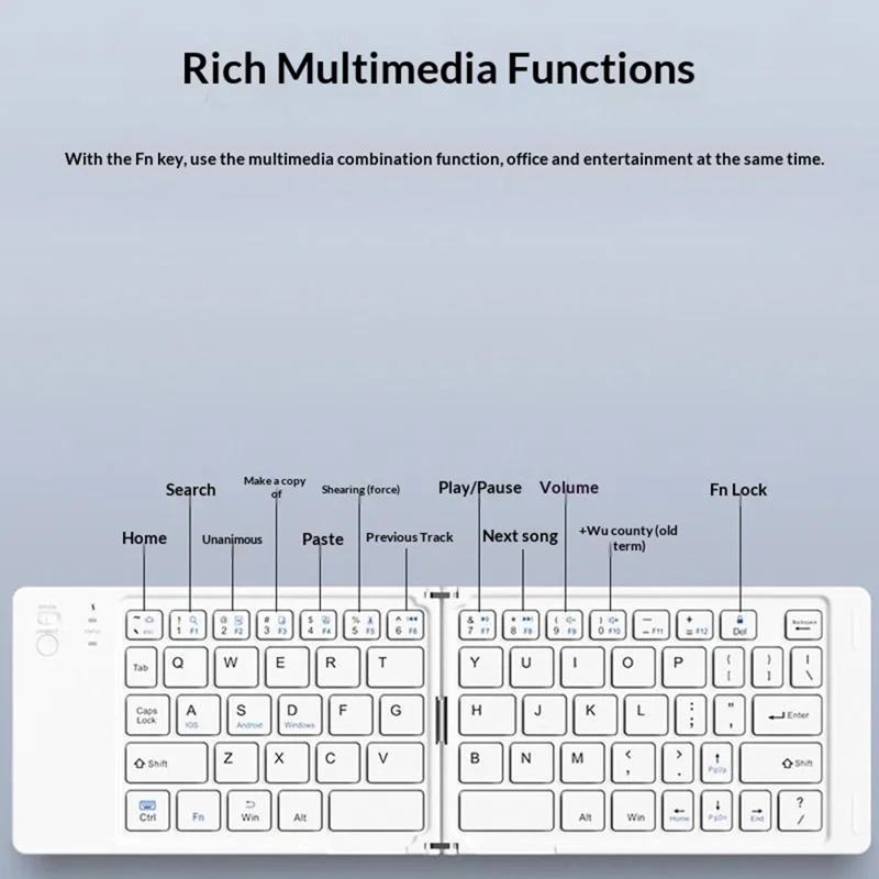 B028 Wireless Keyboard Bluetooth-compatible Foldable Keyboard for iPad Tablet Phone Laptop - Black