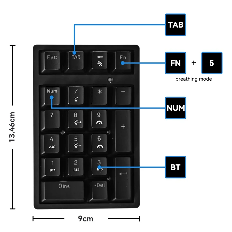 K18 21 клавиша RGB Механическая цифровая клавиатура Bluetooth-совместимая 3-режимная беспроводная клавиатура - Черная