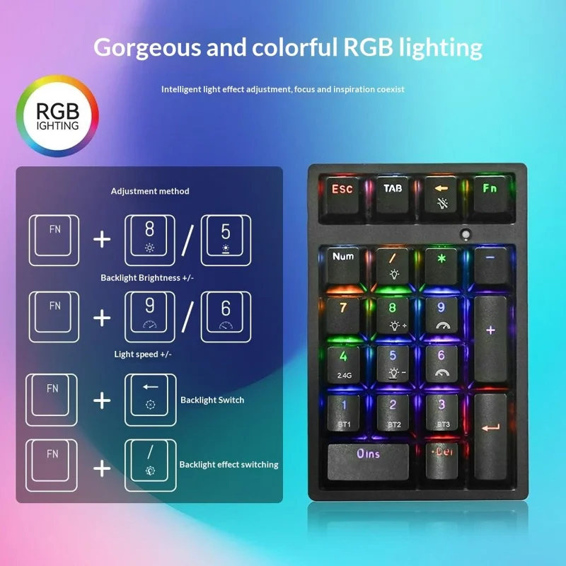 K18 21 клавиша RGB Механическая цифровая клавиатура Bluetooth-совместимая 3-режимная беспроводная клавиатура - Черная