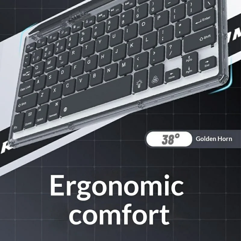 KB338 Bluetooth-compatible Keyboard Wireless Transparent Triple Mode Foldable Keyboard for Computer Tablet - Black