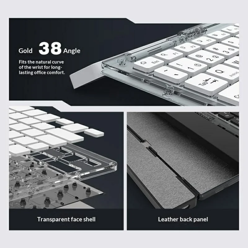 KB338 Bluetooth-compatible Keyboard Wireless Transparent Triple Mode Foldable Keyboard for Computer Tablet - Black