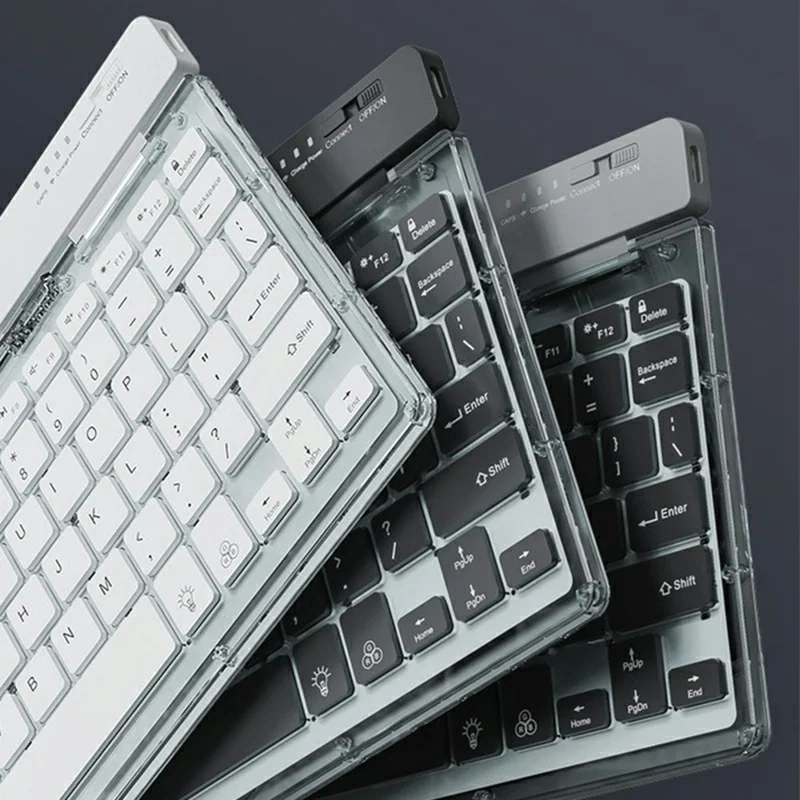 KB338 Bluetooth-compatible Keyboard Wireless Transparent Triple Mode Foldable Keyboard for Computer Tablet - Black