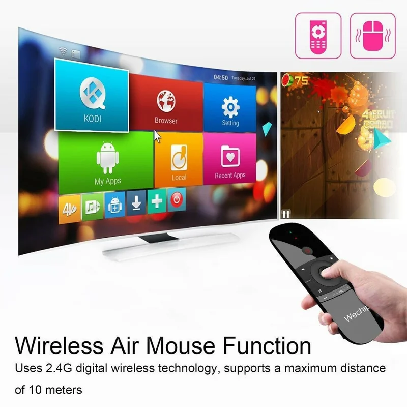W1 Air Mouse 2,4-GHz-Fernbedienung Mini-Tastatur mit IR-Lernfunktion für Smart-TV, Android-Box, PC