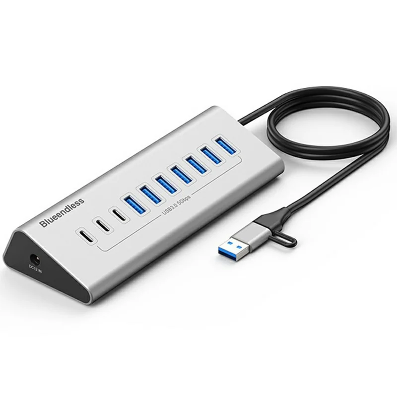 BLUEENDLESS HU105C 5Gbps USB 3.0 Hub 2 in 1 USB-A / USB-C to 7 USB-A + 3 USB-C Aluminum Alloy Docking Station