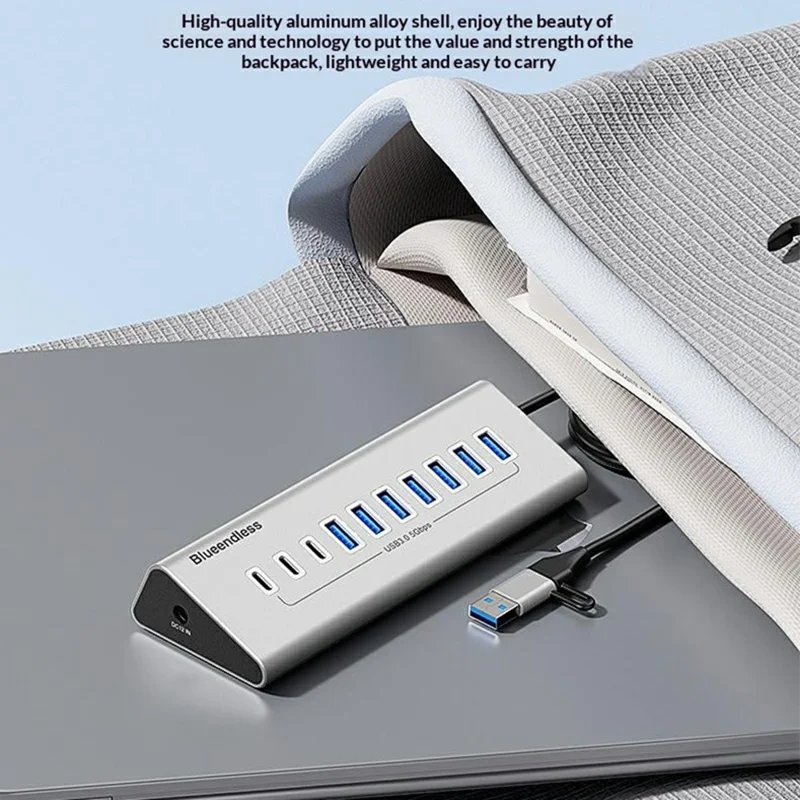 BLUEENDLESS HU105C 5Gbps USB 3.0 Hub 2 in 1 USB-A / USB-C to 7 USB-A + 3 USB-C Aluminum Alloy Docking Station