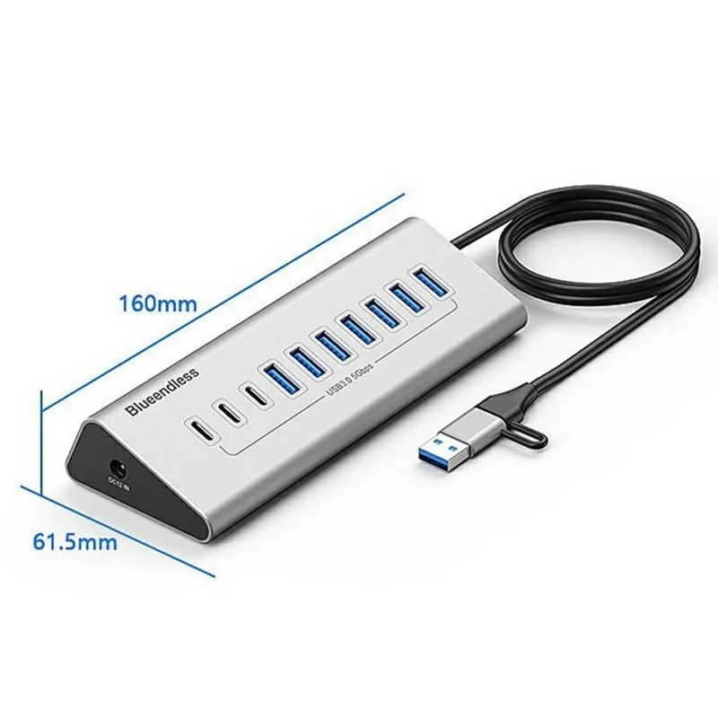 BLUEENDLESS HU105C 5Gbps USB 3.0 Hub 2 in 1 USB-A / USB-C to 7 USB-A + 3 USB-C Aluminum Alloy Docking Station