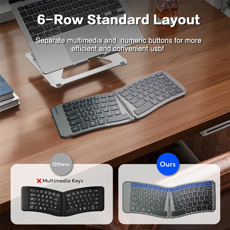 JOM223 V-Shape Ergonomic Foldable Keyboard Wireless 2.4G Dual Mode Bluetooth-compatible Keyboard for iPad Tablet Laptop