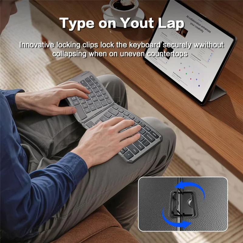 JOM223 V-Shape Ergonomic Foldable Keyboard Wireless 2.4G Dual Mode Bluetooth-compatible Keyboard for iPad Tablet Laptop