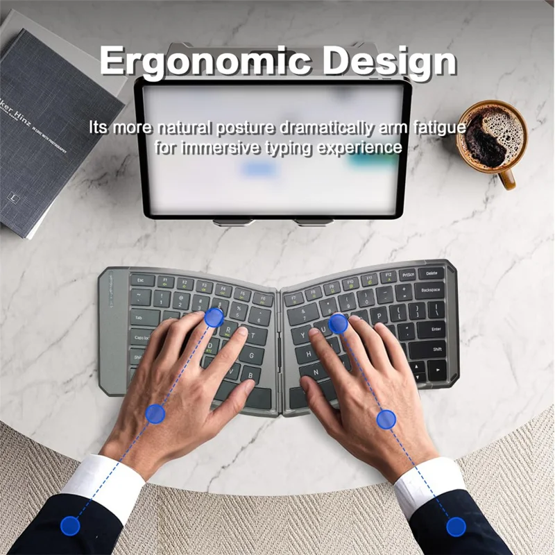 JOM223 V-Shape Ergonomic Foldable Keyboard Wireless 2.4G Dual Mode Bluetooth-compatible Keyboard for iPad Tablet Laptop