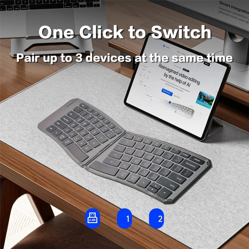 JOM223 V-Shape Ergonomic Foldable Keyboard Wireless 2.4G Dual Mode Bluetooth-compatible Keyboard for iPad Tablet Laptop