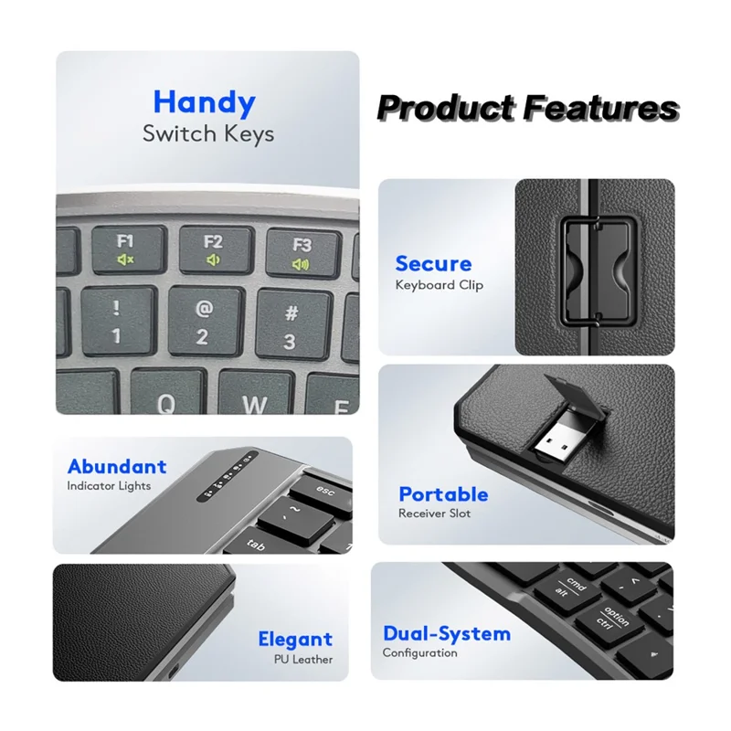 JOM223 V-Shape Ergonomic Foldable Keyboard Wireless 2.4G Dual Mode Bluetooth-compatible Keyboard for iPad Tablet Laptop