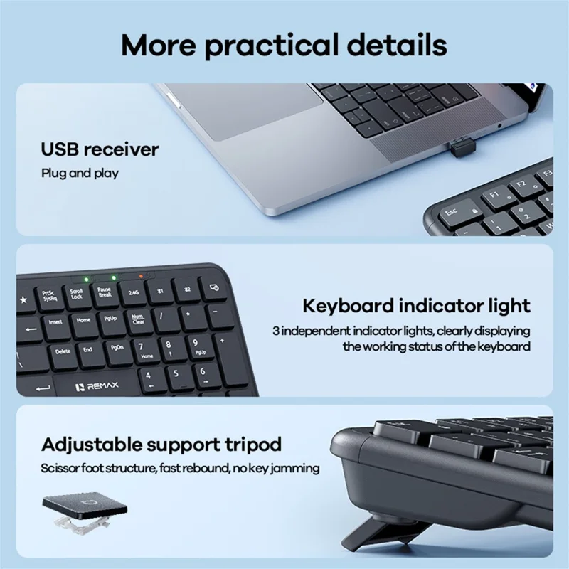 REMAX BT-07 2.4G / Bluetooth-compatible Dual Mode Wireless Keyboard with 1600DPI Mouse Combo Set