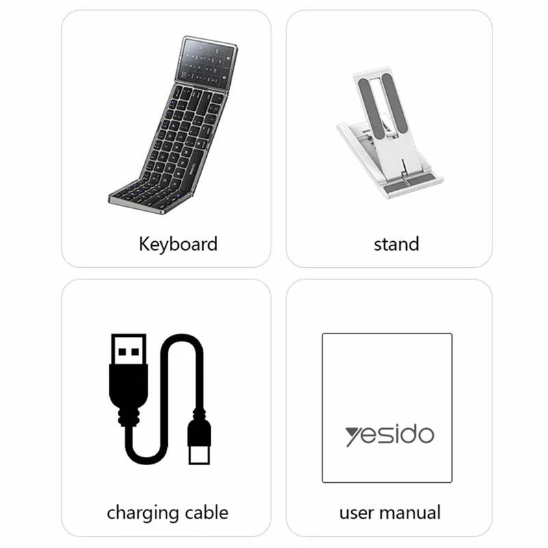 YESIDO KB49 Tri-fold Wireless Bluetooth-compatible Keyboard with Touchpad Numeric Keypad Keyboard for Phone Tablet PC - English