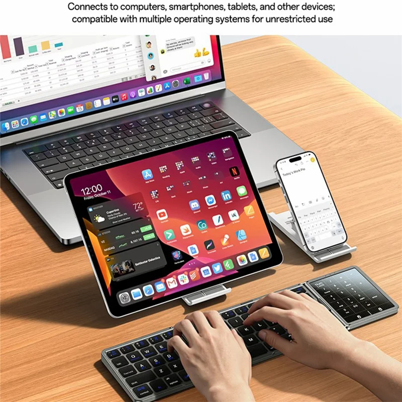 YESIDO KB49 Tri-fold Wireless Bluetooth-compatible Keyboard with Touchpad Numeric Keypad Keyboard for Phone Tablet PC - English