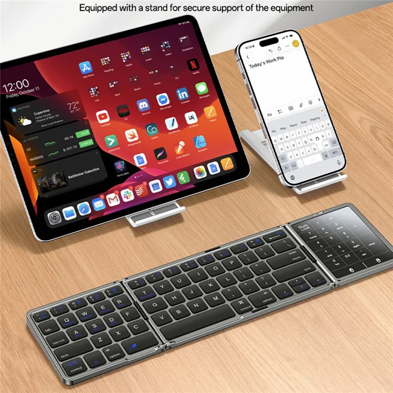 YESIDO KB49 Tri-fold Wireless Bluetooth-compatible Keyboard with Touchpad Numeric Keypad Keyboard for Phone Tablet PC - English