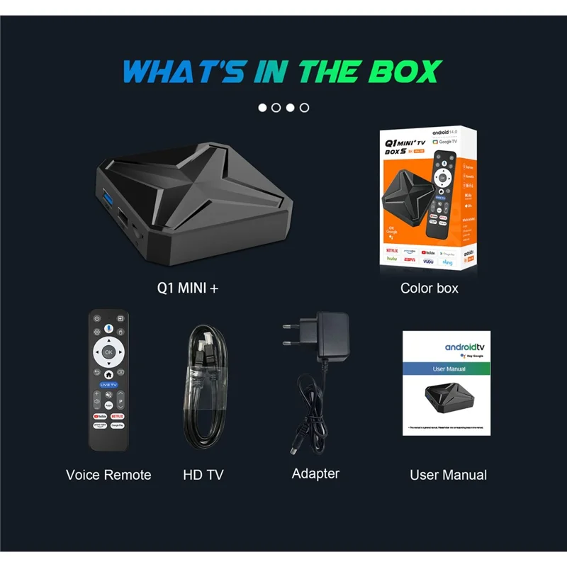 Q1 MINI+ 2G+8G TV Box RK3518 8K  /  4K WiFi 6 Dual Band Android 14 Bluetooth-compatible 5.4 Google Play Streaming Media Player - Black  /  EU Plug