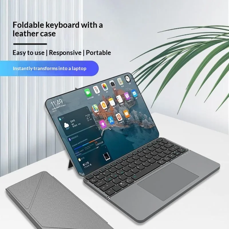 IBOX 11 Bluetooth-compatible Keyboard Foldable Leather Case Stand with Touchpad Wireless Keyboard for Tablet - Grey