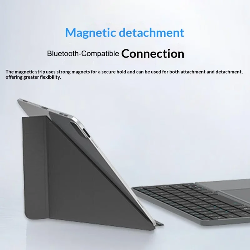 IBOX 11 Bluetooth-compatible Keyboard Foldable Leather Case Stand with Touchpad Wireless Keyboard for Tablet - Grey