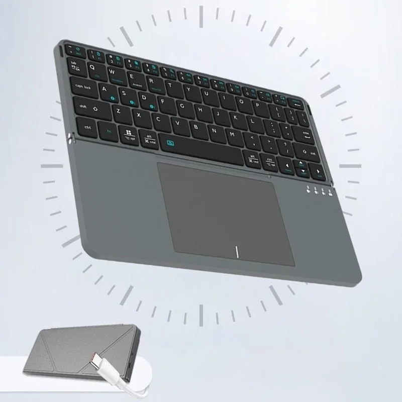 IBOX 11 Bluetooth-compatible Keyboard Foldable Leather Case Stand with Touchpad Wireless Keyboard for Tablet - Grey