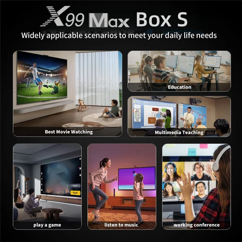 X99 MAX 2+16GB Android 14 TV Box RK3518 WiFi 6 4K HD Media Player with Bluetooth-compatible 5.0 Voice Remote Control - Black  /  US Plug