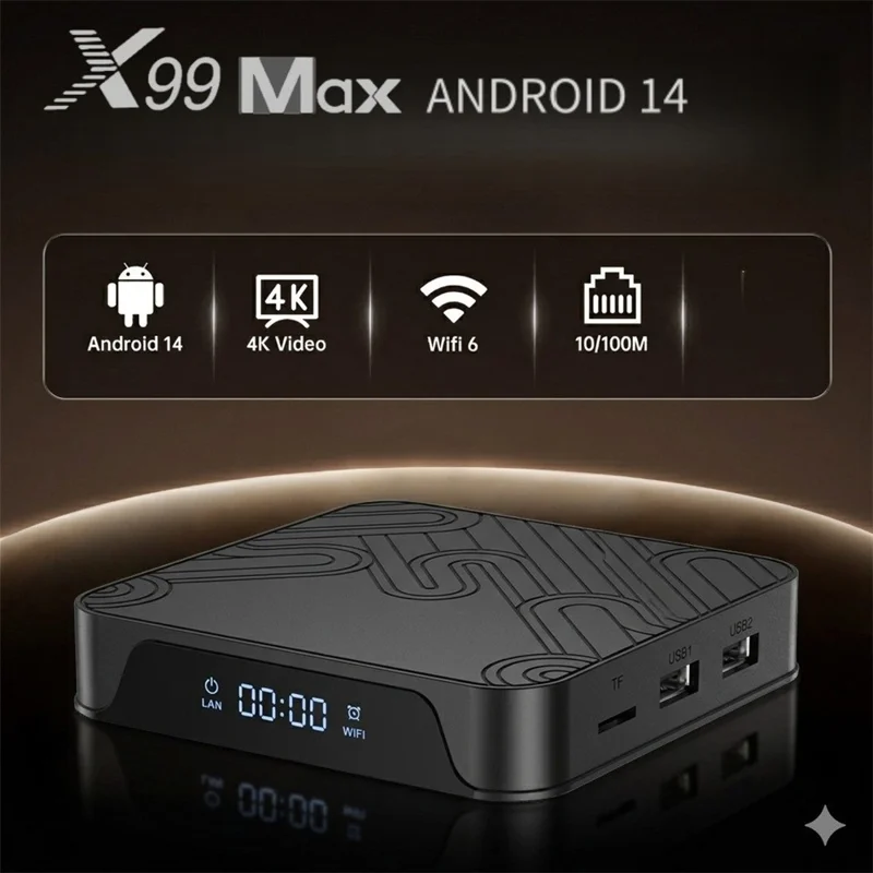X99 MAX 2+16GB Android 14 TV Box RK3518 WiFi 6 4K HD Media Player with Bluetooth-compatible 5.0 Voice Remote Control - Black  /  US Plug