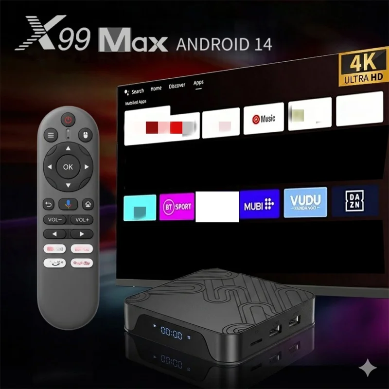 X99 MAX 2+16GB Android 14 TV Box RK3518 WiFi 6 4K HD Media Player with Bluetooth-compatible 5.0 Voice Remote Control - Black  /  US Plug