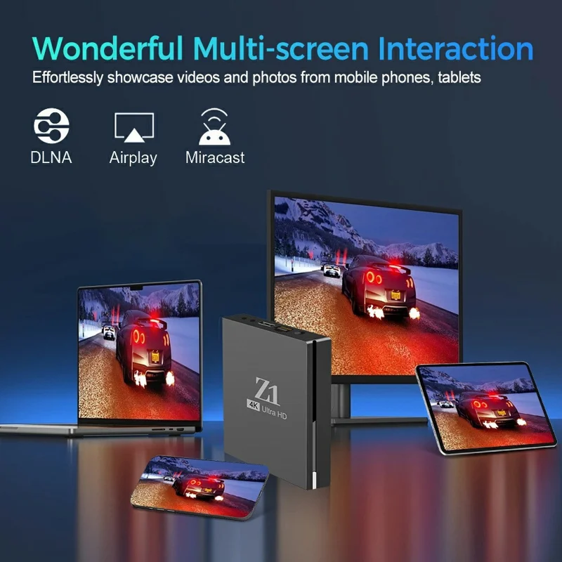 Z1 1+8GB Android 15.0 TV Box 4K Ultra HD WiFi 6 Double bande 2,4 G / 5 G Télécommande vocale Bluetooth - Noir