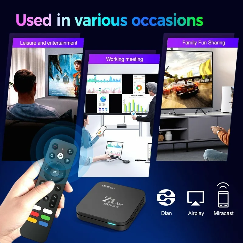 EMODERN Z1 AIR 2+8GB Android 15.0 TV Box 8K Ultra HD 2.4G / 5G WiFi Bluetooth Voice Remote - Nero