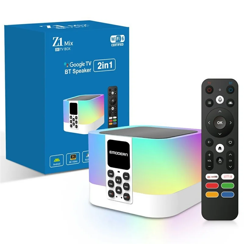 EMODERN Z1 MIX 2+16GB 8K TV Box Android 15.0 WiFi 6 2,4 GHz / 5 GHz Altoparlante Bluetooth 5.1 con Telecomando Vocale