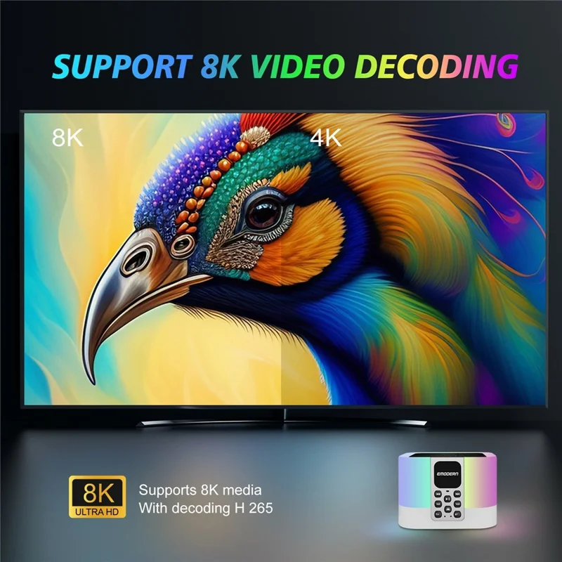 EMODERN Z1 MIX 2+16GB 8K TV Box Android 15.0 WiFi 6 2,4 GHz / 5 GHz Altoparlante Bluetooth 5.1 con Telecomando Vocale