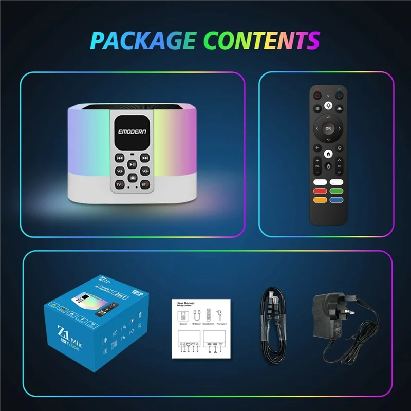 EMODERN Z1 MIX 2+16GB 8K TV Box Android 15.0 WiFi 6 2,4 GHz / 5 GHz Altoparlante Bluetooth 5.1 con Telecomando Vocale