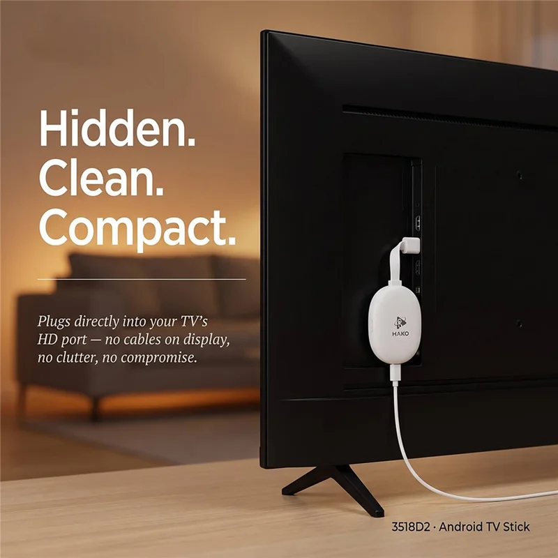 HAKO 2+16GB Android 14.0 TV Stick RK3518 Quad-Core 4K WiFi 6 Bluetooth-Compatible 5.4 with Remote - White