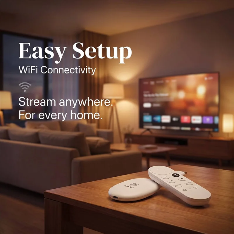 HAKO 2+16GB Android 14.0 TV Stick RK3518 Quad-Core 4K WiFi 6 Bluetooth-Compatible 5.4 with Remote - White