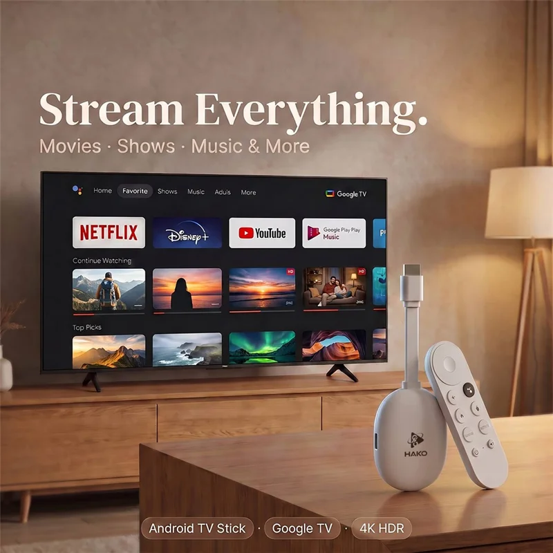 HAKO 2+16GB Android 14.0 TV Stick RK3518 Quad-Core 4K WiFi 6 Bluetooth-Compatible 5.4 with Remote - White