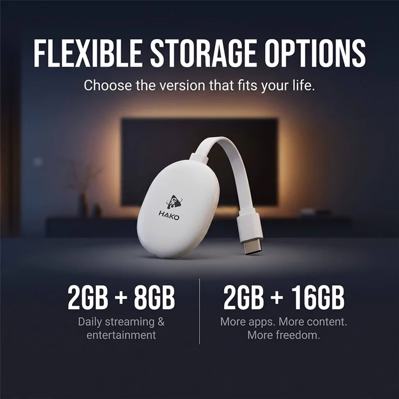 HAKO 2+16GB Android 14.0 TV Stick RK3518 Quad-Core 4K WiFi 6 Bluetooth-Compatible 5.4 with Remote - White