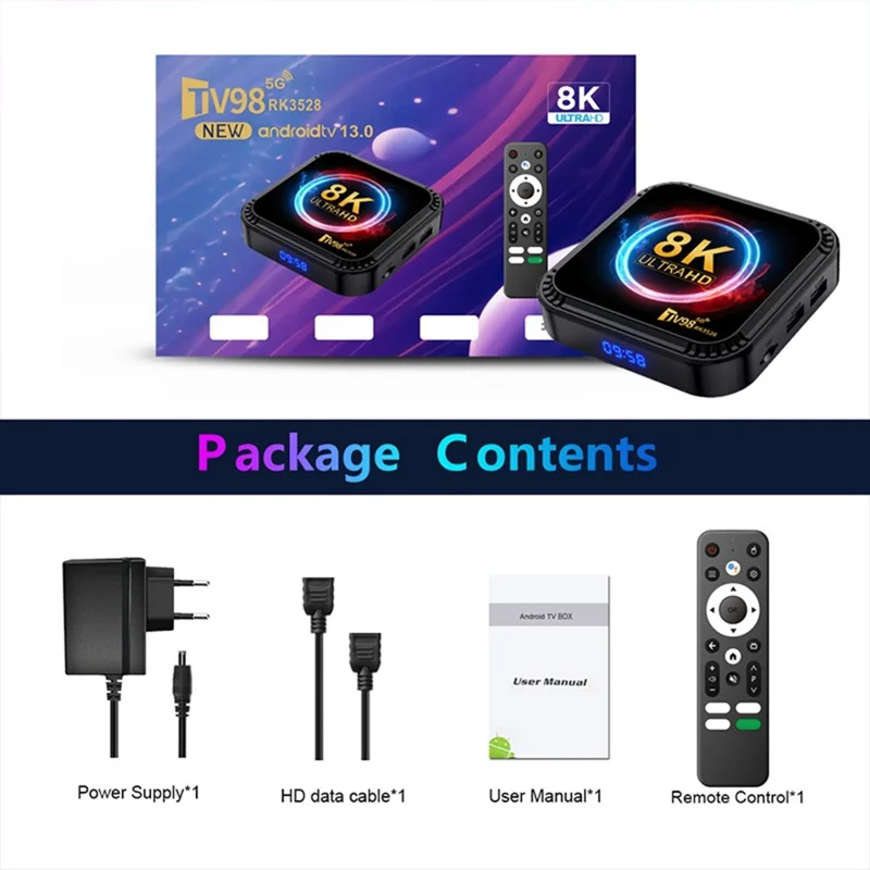 TV98 RK3528 4+32GB Android TV Box 2.4G / 5G WiFi6 Bluetooth-compatible 8K UHD Media Player - US Plug