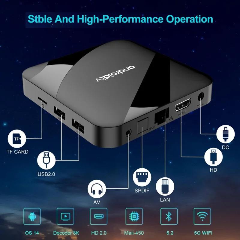 TV98 RK3528 4+32GB Android TV Box 2.4G / 5G WiFi6 Bluetooth-compatible 8K UHD Media Player - US Plug