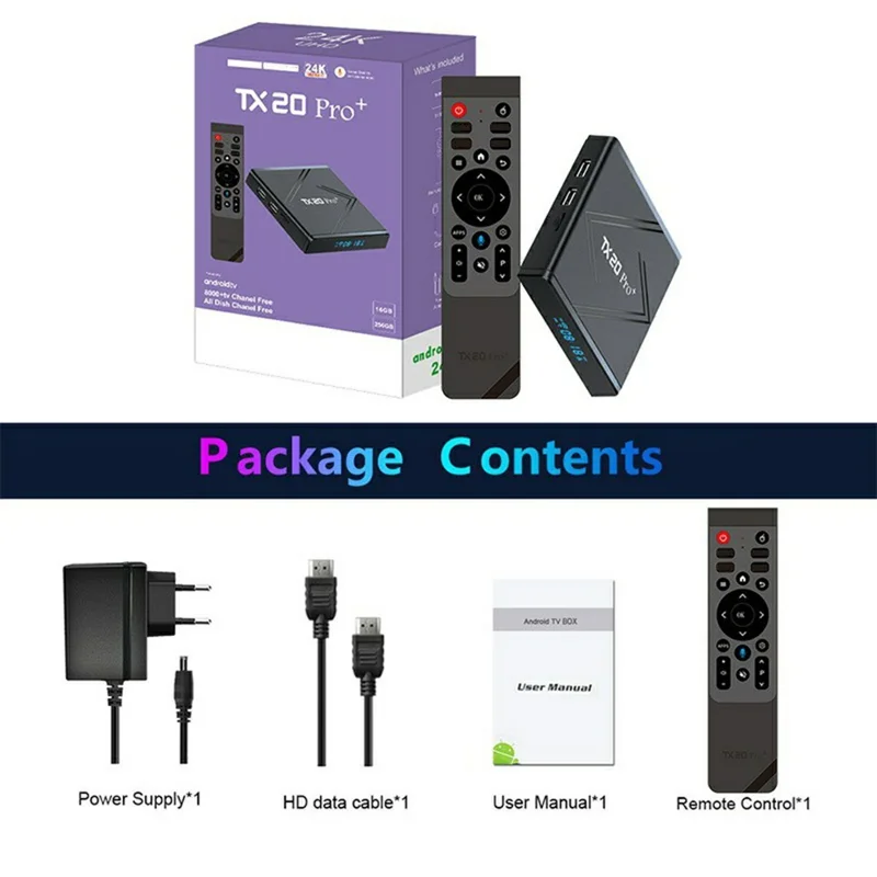 TX20 PRO+ 16+265GB Android TV Box 4K Ultra HD Video Decoding Dual Band WiFi Bluetooth-compatible Voice Remote Control Media Player - US Plug