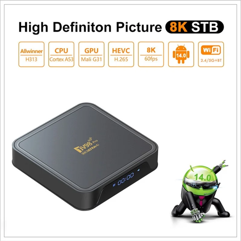 TV98 Pro 2+16GB Android TV Box 8K  /  60fps 3D HDR10+ Dual WiFi Bluetooth-compatible Voice Remote Control Media Player - US Plug