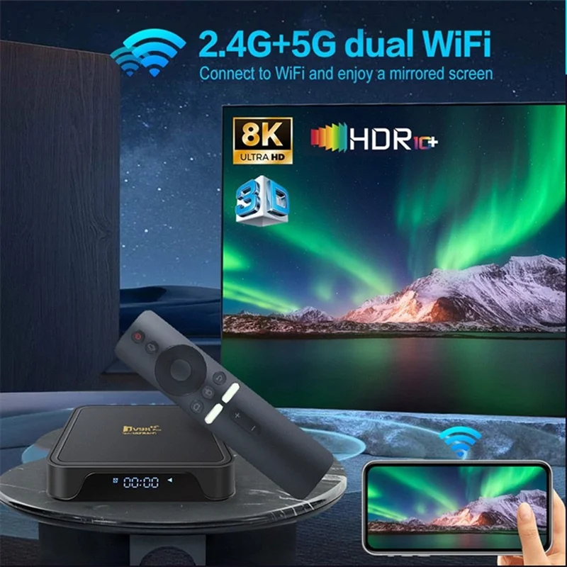 TV98 Pro 2+16GB Android TV Box 8K  /  60fps 3D HDR10+ Dual WiFi Bluetooth-compatible Voice Remote Control Media Player - US Plug