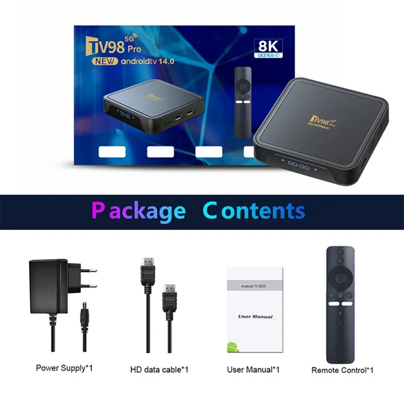 TV98 Pro 2+16GB Android TV Box 8K  /  60fps 3D HDR10+ Dual WiFi Bluetooth-compatible Voice Remote Control Media Player - US Plug
